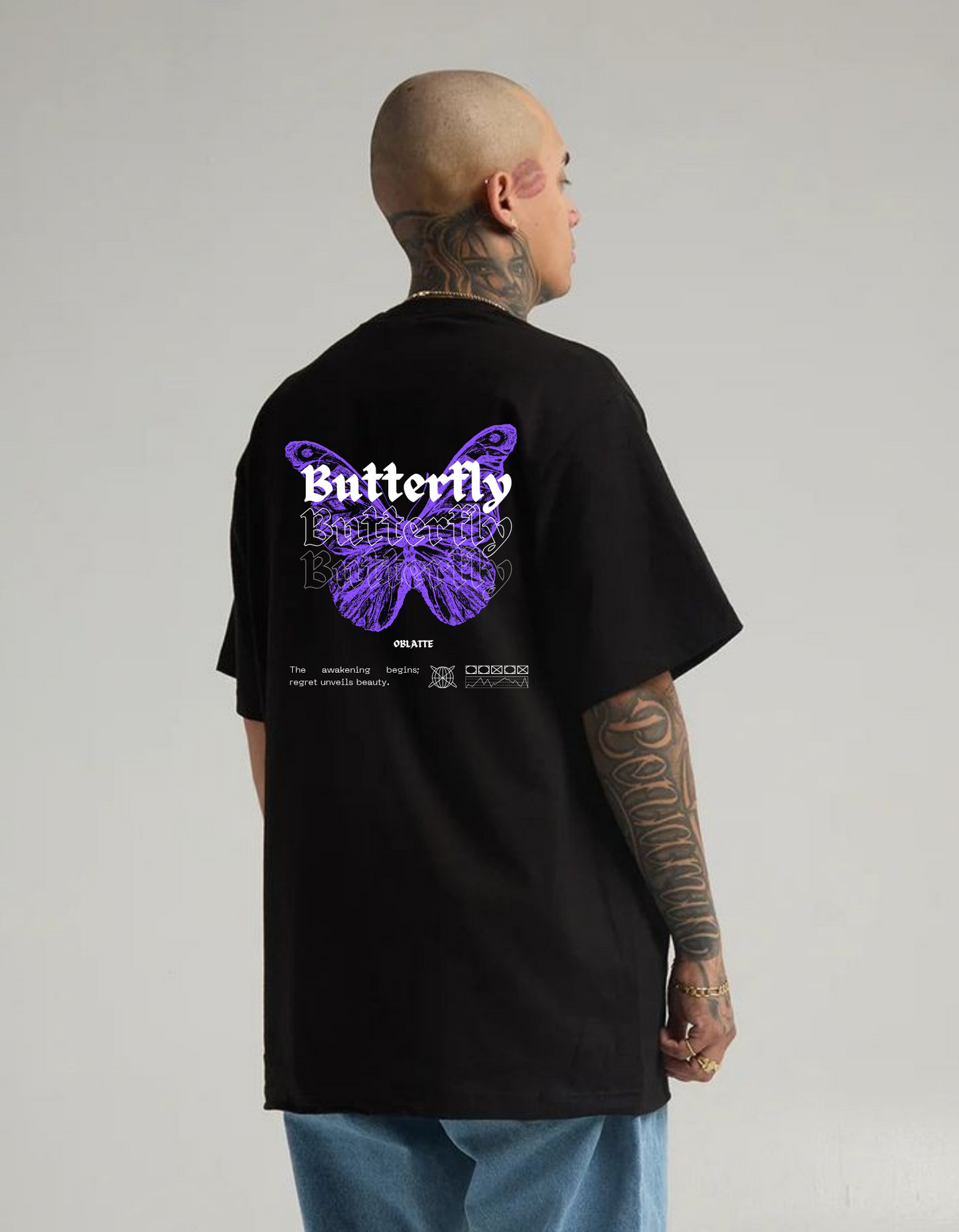 Oblatte Oversized Black Butterfly Graphic Tee